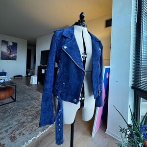 BlankNYC Blue Suede Moto Jacket